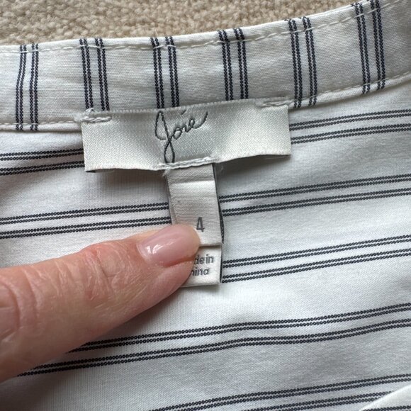 JOIE Porcelain White Stripe Lace Marison A-Line Ruffle Poplin Cotton Dress 4 - Picture 4 of 5